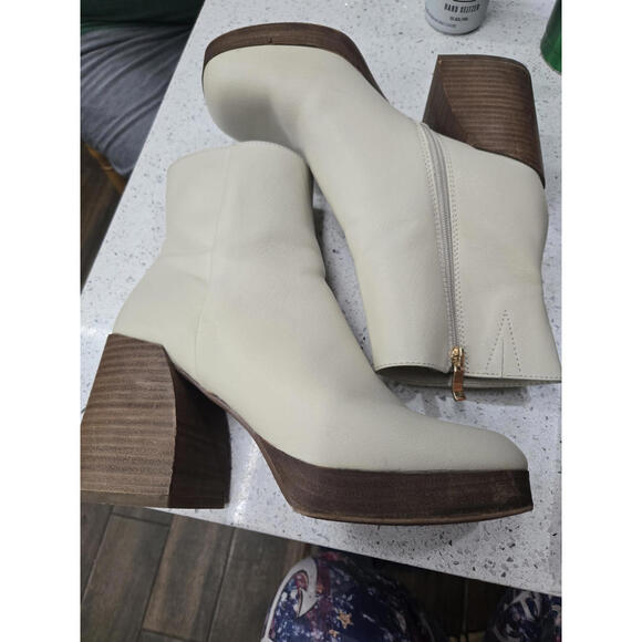 Michael Simon Women's Cream Leather Ankle Boots with Block Heel Vintage Retro 70 - Picture 7 of 8